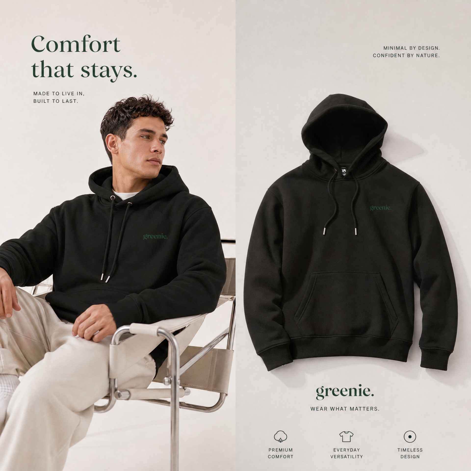 model in greenie hoodie, editorial spread